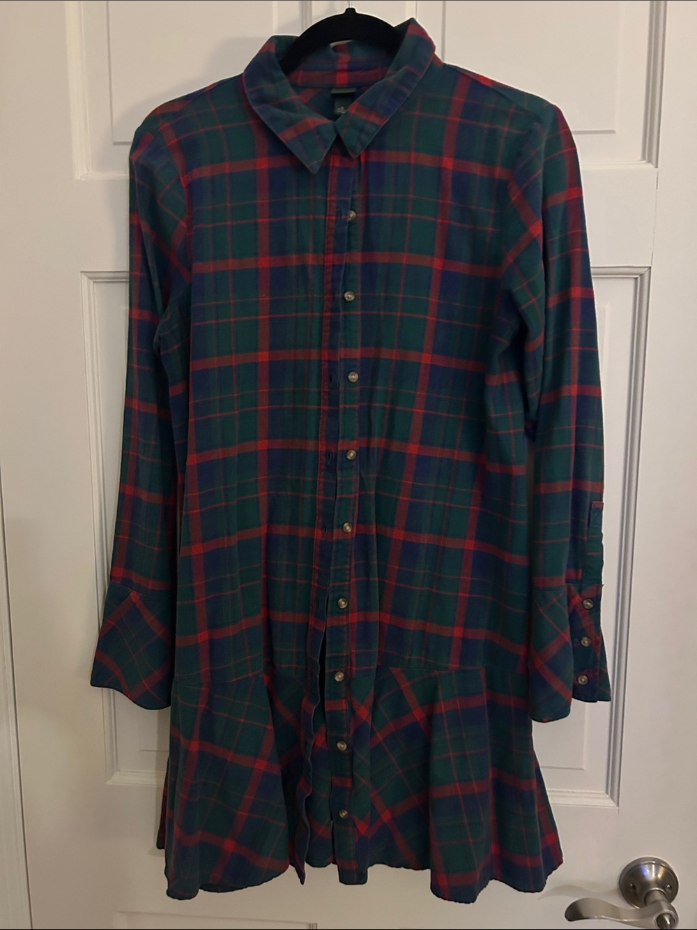 wild fable Green and Red Plaid Button-Down Shirt Dress